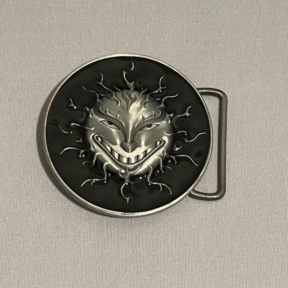 Buckle Race Belt Buckle Mens One Size Sun Face Flame Design Silver Black Novelty