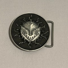 Buckle Race Belt Buckle Mens One Size Sun Face Flame Design Silver Black Novelty