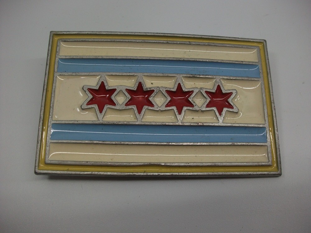 Red Stars Blue White Stripes Mobtown Chicago Belt Buckle 4&Prime;x2.5&Prime; Fits 1.75&Prime; Belt