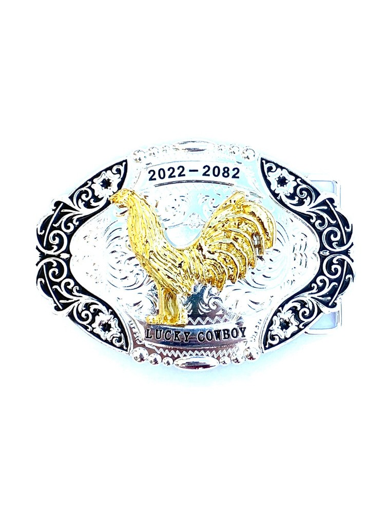 Western Buckle Gold Black Silver Rooster Cowboy 2 »Buckle Hebilla Vaquero Gallo