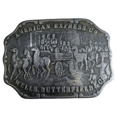 American Express Co Belt Buckle Mens Silver Wells Butterfield Stagecoach Rodeo