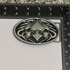 Skull Spade Belt Buckle Mens Oval Metal Gothic Biker Silver Tone Heavy Unique