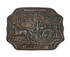 Americas Heroes New York Antiqued Fire Dept Brass 1.5&Prime; Belt Buckle Approx 4×3&Prime;