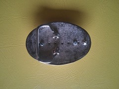 Vintage Western Oval Belt Buckle Silver Tone w/ Agate Stone Cowboy Rodeo