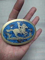 vintage HANDCRAFTED belt buckle NATIVE AMERICAN indian horse TURQUOISE western