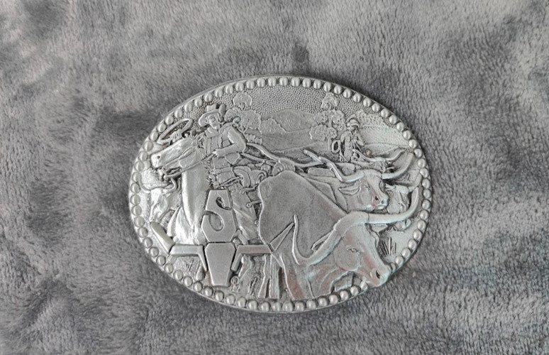 Cowboy Western Cattle Drive Longhorn Steer Zee Series Belt Buckle