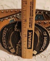 HORSESHOERS AMERICA AWARD DESIGN SOLID BRASS BUCKLE W/ LEATHER WILSON BELT SZ40