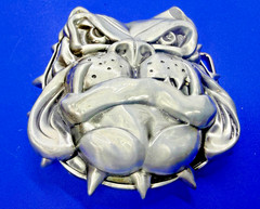 Bad A*** Bulldog Raised 3D Driver Trucker Spike Collar Silver Color Belt Buckle