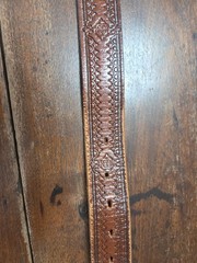 Belt C+ J Inc Pewter Buckle With Deer In Woods Belt Brown Tooled Leather 46