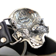 Skull belt buckle, Human skull german silver belt buckle Jolly Roger