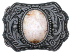 Antiqued Southwest Pewter Western Oval White Wood Opal Cab Belt Buckle EPBB103