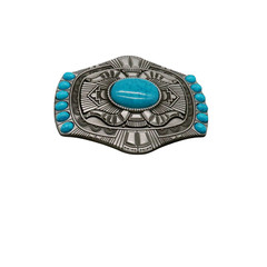 Men Silver Metal Buckle Western Fashion Turquoise Blue Beads Maya Aztec Style