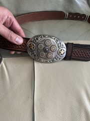 Silver Creek Belt Buckle Bullets Western Two Tone Revolving Center Cylinder Belt