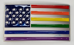 Belt Buckle Enamel Rainbow American USA Flag LBGTQ fits 1.5&Prime; belt