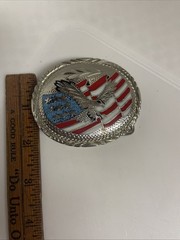 Vintage Silver Eagle & Flag Patriotic Belt Buckle