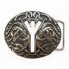 Runic german silver belt buckle Algiz, Life Rune Celtic Old Norse Scandinavian