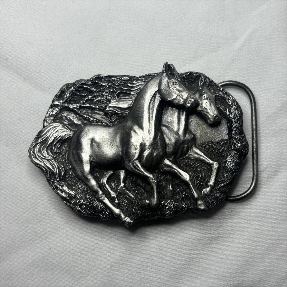 Vintage 1980s Bergamot Brass Works Horse Western Belt Buckle Made in USA