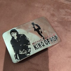 Vintage Michael Jackson KING OF POP Chrome Metal Belt Buckle NICE