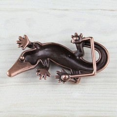 Gecko Belt Buckle In Antique Copper Color, Reptile Design, Antique Metal Belt Buckle