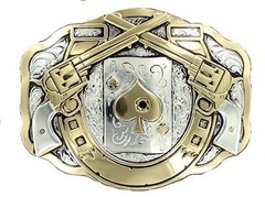 Crumrine M & F Western Belt Buckle Peacemaker Ace of Spade Silver Gold C11259