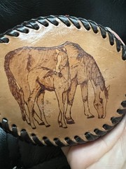 Vintage Hand Tooled Leather Horse Belt Buckle Western Oval Cowboy Foal Mare