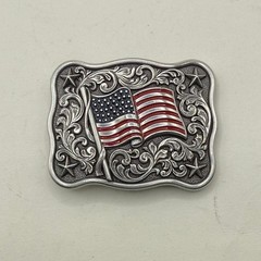 Nocona Western USA American Flag Belt Buckle Silver Tone Cowboy Patriotic