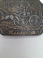 Americas Heroes New York Antiqued Fire Dept Brass 1.5&Prime; Belt Buckle Approx 4×3&Prime;