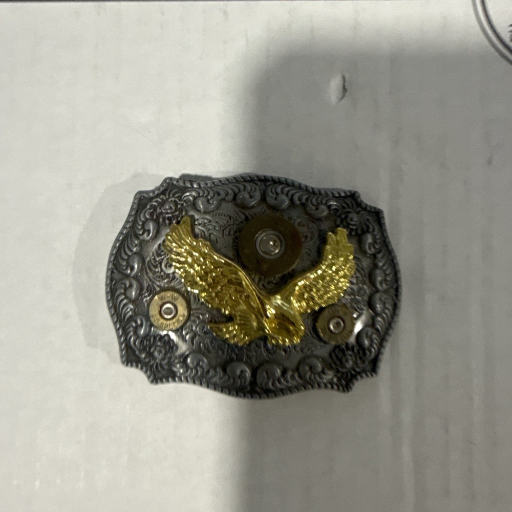 Mens Western Soaring Eagle Belt Buckle Silver Gold Two Tone Made in USA