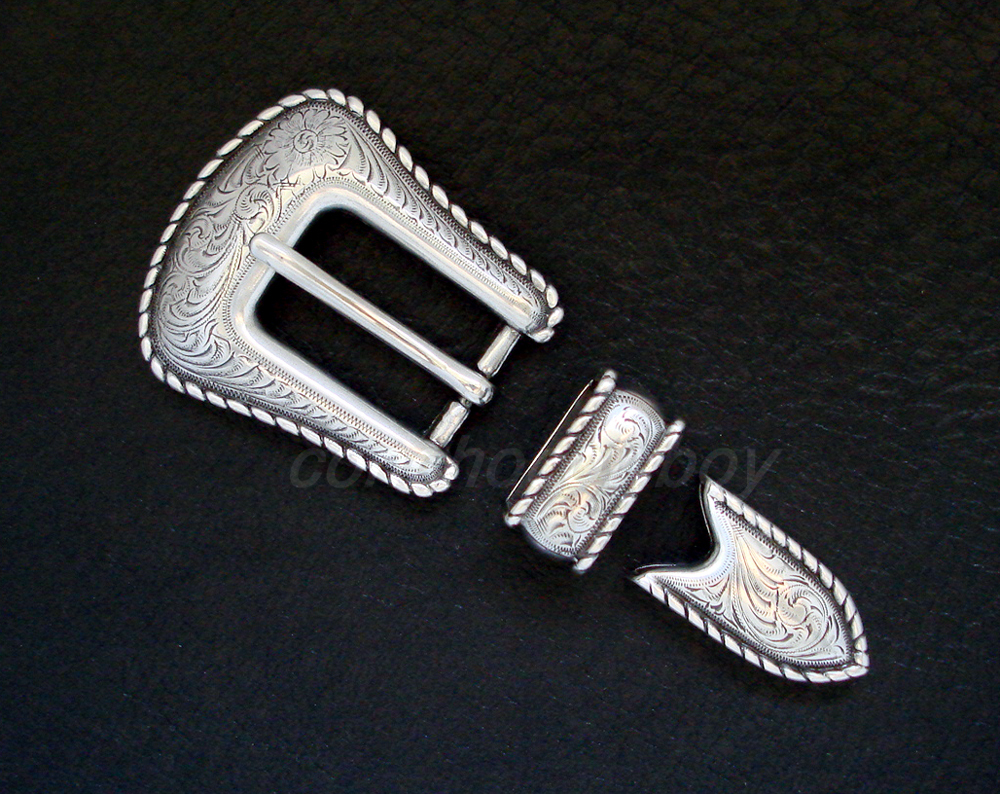 WESTERN ANTIQUE SILVER ROPE EDGE BELT BUCKLE SET FITS 3/4&Prime; BELT