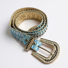 Rare DNA Rhinestone Belt Glow in the Dark Leather Silver Platinum Size Large L