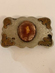 « Banded Agate” Belt Buckle 3-1/2 » L X 2-1/2” Heavy: 3.5 oz. Nickel