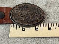 Mens Oden floral Leather Tooled Belt Buckle W/ Brown Leather Braided Belt