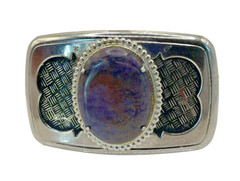 Metal Belt Buckle Silver Colored 3 1/4&Prime;Wx 2 1/4&Prime;H with Oval Hematite Cabochon