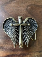Western heart and Winged Cross Belt Buckle 3D