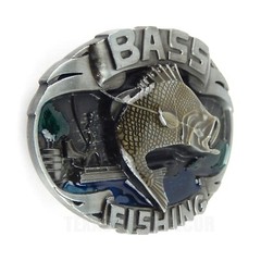 Bass Fishing Belt Buckle Antique Silver Finish Color Enamel Inlay Fits 1.5&Prime; Belt