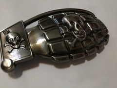 ♈ SKULL GRENADE Pirate ♈ Gun Metal Color large 4.6&Prime;x 2.5&Prime; Skeleton Belt Buckle