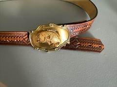 1978 Raintree Bass Fish Belt Buckle USA Leather Belt Brass Bronze Father Day 42