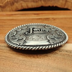 Large Oval Western Justin Engraved Floral Scroll Cowboy Belt Buckle