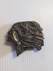 Vintage Indian Chief Head Motorcycle Brass Belt Buckle Native American Headdress