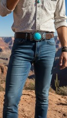 Men Women Southwestern Fashion Belt Buckle Silver Metal Turquoise Blue Cowboys