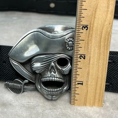 Pirate Jolly Roger Belt Buckle With Belt Pewter Silver Tone Swashbuckler 4&Prime;x3&Prime;