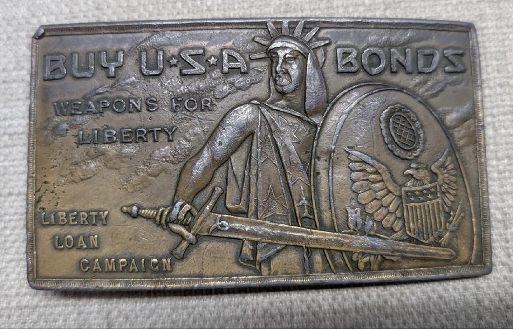 1970s vintage USA BONDS heavy SOLID BRASS liberty loan WESTERN cowboy