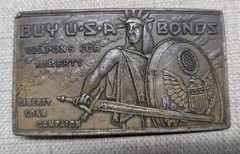 1970s vintage USA BONDS heavy SOLID BRASS liberty loan WESTERN cowboy