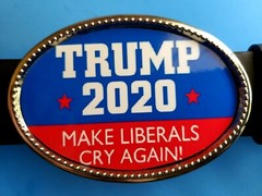 TRUMP Epoxy Belt Buckle – MAKE LIBERALS CRY AGAIN !& Black Bonded Leather Belt