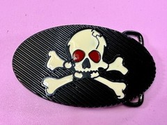 Creepy Red Eyes Skull Crossbones Halloween Gothic Punk Vibe Enameled Belt Buckle