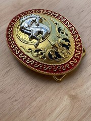 Western Buckle Gold Silver Red Running Horse Cowboy Buckle 2 » Hebillas Vaqueras