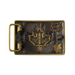 Brass belt buckle Maple leaf, Handmade Ukrainian trident and Canadian Maple leaf
