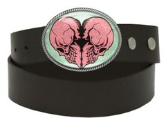 Twin Flame Heart Skull Grunge Pop Art Handmade Oval Belt Buckle