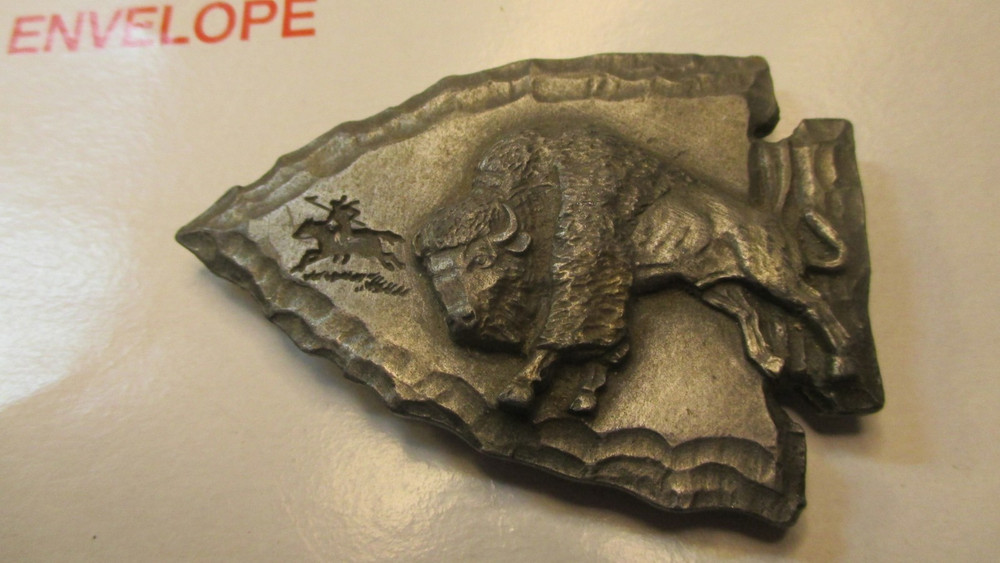 SISKIYOU Buckle Co 1988 Western Arrowhead Buffalo Pewter Belt Buckle Y80 USA