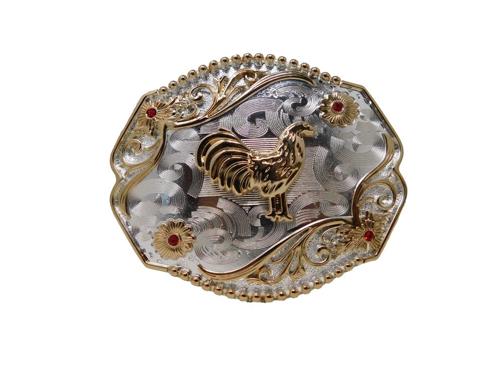 Belt Buckle Roster Cowboy Sliver, Gold and Metal rodeo western